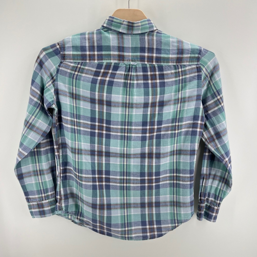 American Eagle Seriously Soft Plaid Shirt Size M Linen Cotton Teal Blue Casual - Picture 6 of 9